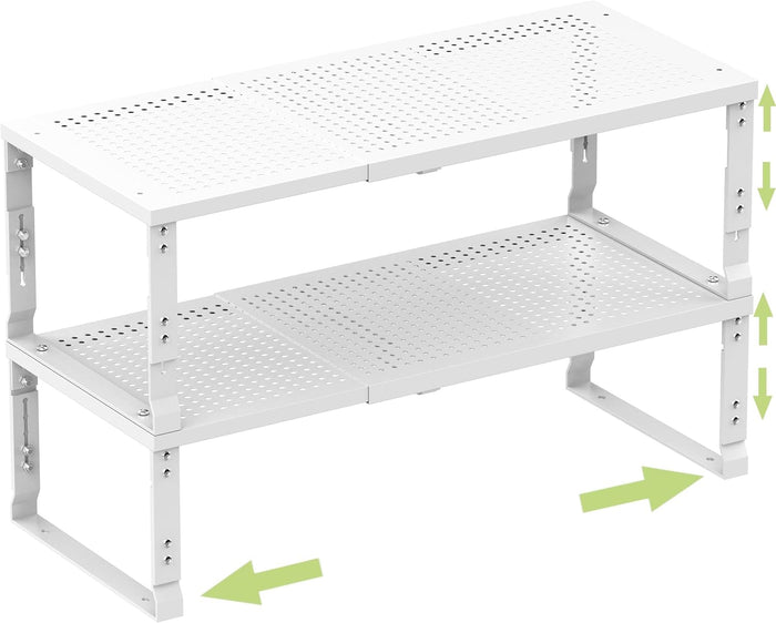 Heavy-Duty Adjustable Metal Shelf Organizer - Expandable & Stackable Pantry Storage Rack for Kitchen, Bathroom, RV, Cabinets(3 Packs/White,Medium)