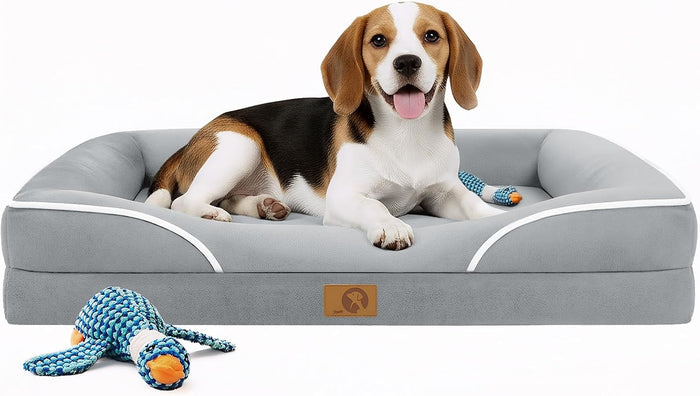 Homemate Dog Bed Large Sized Dog: 42x30 inch Orthopedic Large Dogs Bed XL Outdoor Pet Cat Bed Sofa Supplies with Toy Dogs Crate Pad Couch with Removable Washable Cover & Non-Slip Botton Dark Grey