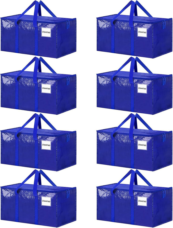 8 Pack Extra Large Heavy Duty Moving Bags, Clear Storage Bins with Lids, Reinforced Handles & Heavy-Duty Zippers Moving Boxes Storage Bags Totes for Clothes Packing, Dorms, College Supplies, Clear