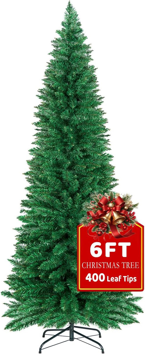 8FT Christmas Tree,Artificial Pencil Christmas Tree with 700 Branch Tips,Xmas Tree with Solid Metal Foldable Stand Perfect for Indoor&Outdoor,Christmas Decoration for Party by DNKMOR