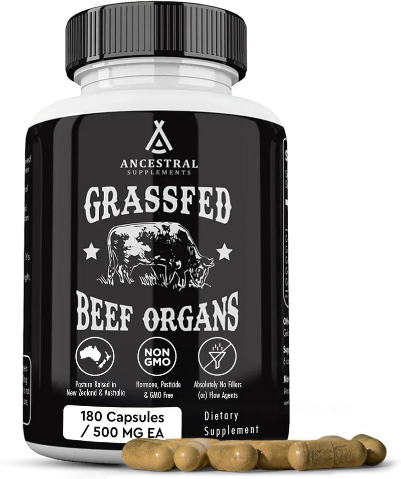 Ancestral Supplements Grass Fed Beef Liver 180 Capsules, Supports Energy Production, Detoxification, Digestion, Immunity and Full Body Wellness, Non-GMO, Freeze Dried Liver Health Supplement