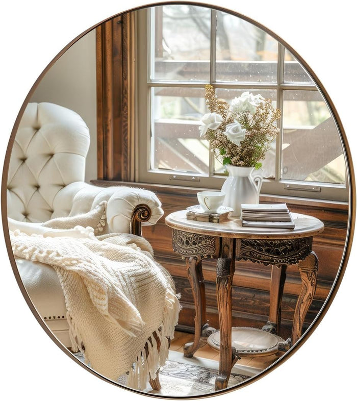 ANDY STAR Round Gold Mirror 30 inch, Brass Mirror with Brushed Gold Frame, Wall Mounted Stainless Steel Metal Frame Round Mirror for Bathroom, Living Room, Bedroom