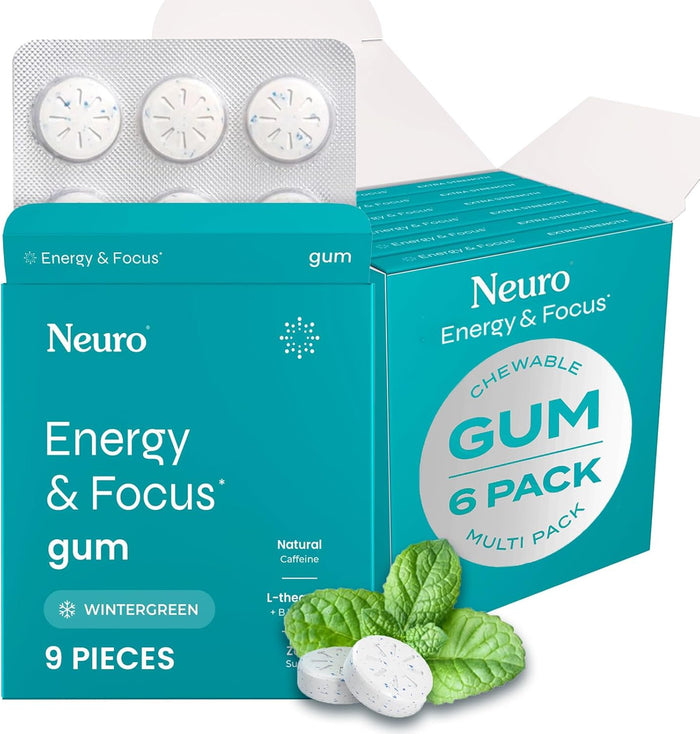 NeuroGum Energy & Focus Gum (54 Count-6 Pack, Spearmint) | 40mg Natural Caffeine + L-Theanine + Vitamin B12 & B6 + Xylitol | Sugar Free Nootropic Cognitive Brain Performance Supplement