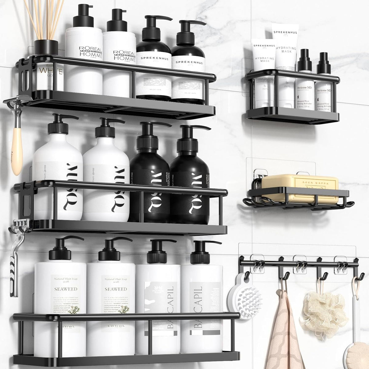 YASONIC Shower Caddy, 100% Rustproof Shelves for Inside Shower, No Drilling Bathroom Organizers and Storage, 6 Pack Large Capacity Bathroom Caddy for Kitchen & Home Decor