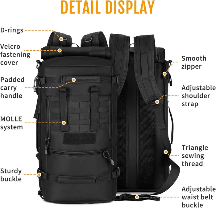 HUNTVP 50L 3 Way Tactical Backpack Military MOLLE Assault Backpack Modular WR Bag