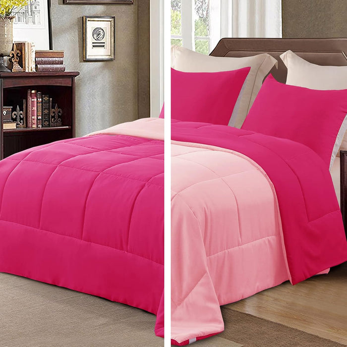 Exclusivo Mezcla Lightweight Reversible Queen Size Comforter Set, Down Alternative Comforter with 2 Pillow Sham, Queen Size Bedding Set for All Seasons, Deep Purple/Lilac