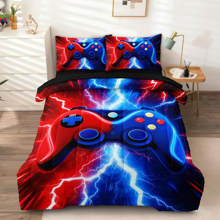 5 Pcs Full Size Bedding Set, Gaming Comforter Set for Boys Teens, Full Gamer Bedding Sets