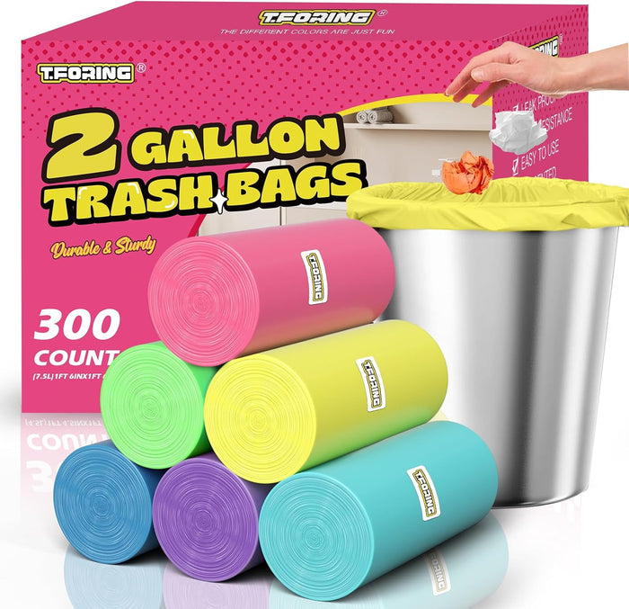 300 Count 4 Gallon Small Trash Bags - 15 Liter Colored Garbage Bags Unscented Wastebasket Liners Heavy Duty & Leakproof Plastic Can Liners for Bathroom Office Bedroom Toilet Car