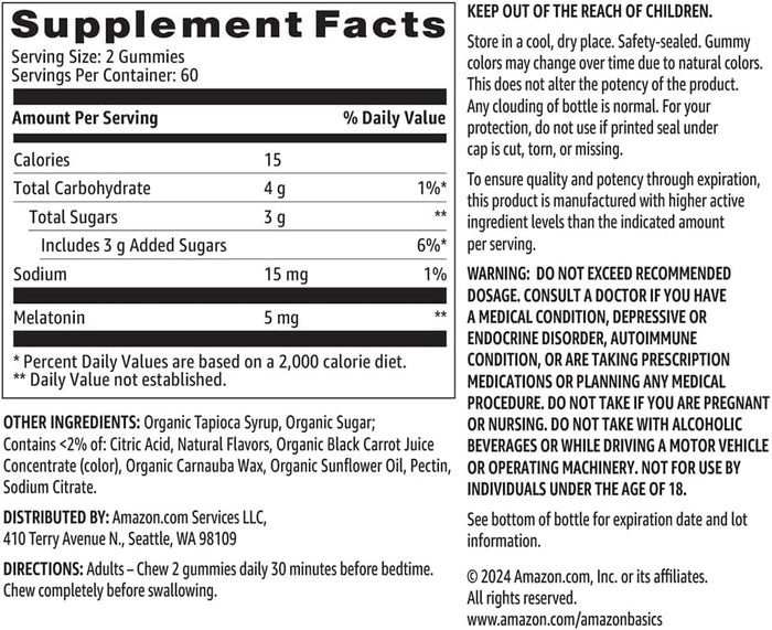 Amazon Basics Melatonin, Sleep Support Gummies, Strawberry Flavor, 5mg, 120 Count (Previously Solimo)