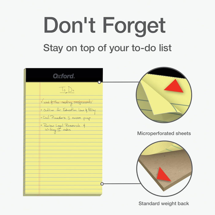 Oxford 5 x 8 Legal Pads, 12 Pack, Narrow Ruled, Perforated Canary Yellow Lined Paper, 50 Sheets Per Writing Pad, Small Notepads for Business, College & Office Use, Made in the USA (74017)