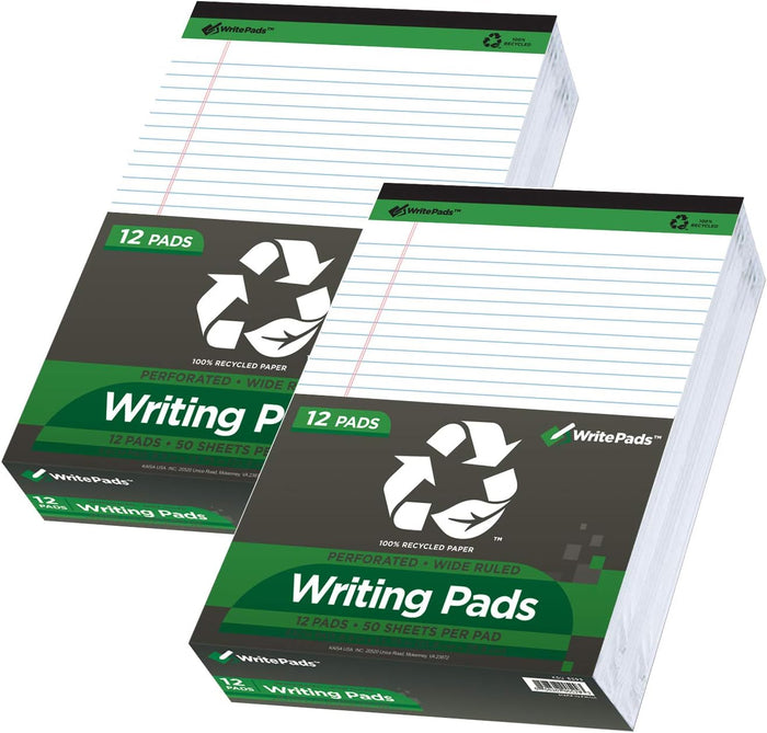 KAISA Yellow Legal Pads 12pads Writing Pads Recycled Paper 8.5"x11.75" Wide Ruled 50 sheets Hard Back Notepads 8-1/2"x 11-3/4" Writing Tablet Canary For Office Supplies (Pack of 12) KSU-5668