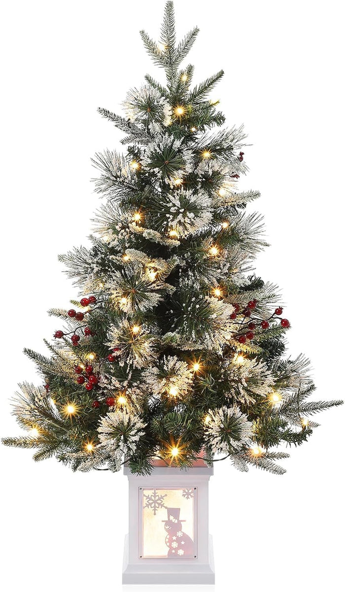 3 Ft Pre-Lit Christmas Tree, Artificial Christmas Trees with Lighting, Xmas Trees with 78 Led Lights, Christmas Decoration for Home, Office, Easy Assembly