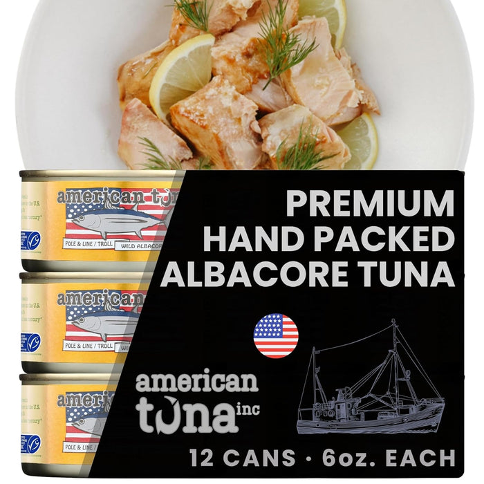 American Tuna Sushi-grade Wild Albacore Tuna Fish - No Salt Added, Wild Caught, MSC Certified, and Pole Caught | (6) 6 Ounce Cans | Super Premium Canned Tuna for Health and Flavor Enthusiasts!