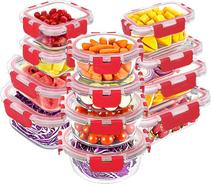 VERONES 12 Packs Glass Food Storage Containers Set, Airtight Glass Lunch Containers, Glass Meal Prep Containers with Lids,Exclusive of BPA, for Microwave, Oven, Freezer & Dishwasher Friendly,Grey