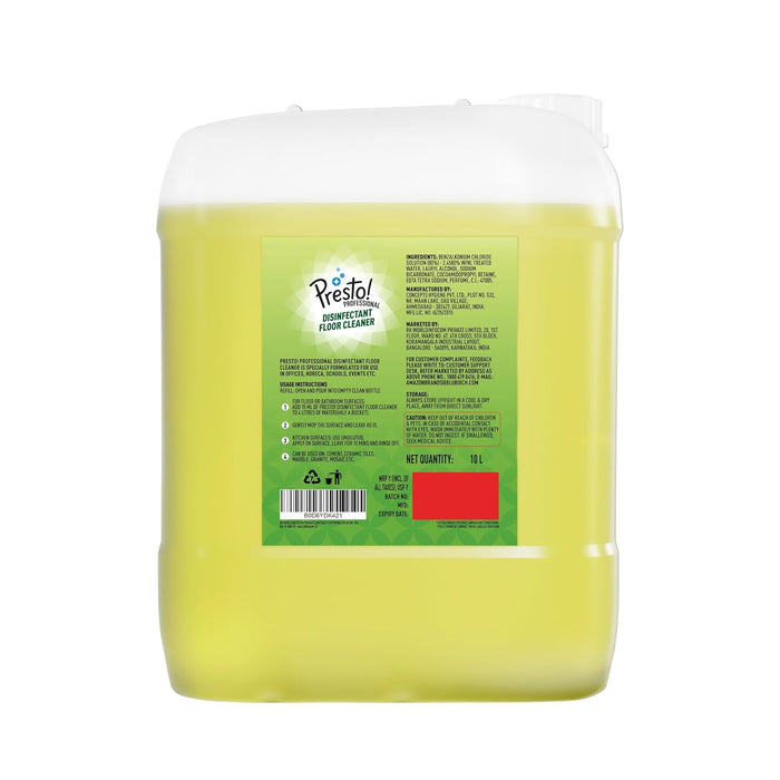 Amazon Brand - Presto! Professional Disinfectant Floor & Surface Cleaner | Citrus | 10 Litre | Kills 99.9% Germs