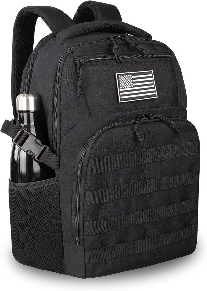 Military Tactical Backpack for Travel Hiking,Black Backpack for Men with Bottle Holder, 30L Small Laptop Backpack for Work, Men's Assault Bag Back Pack