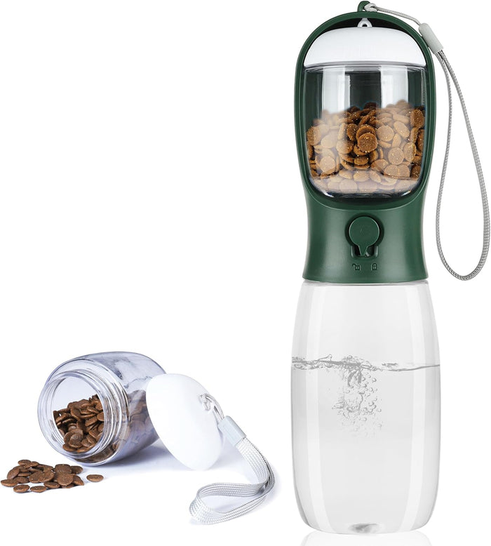 Dog Water Bottle,Portable Pet Water Bottle with Food Container,Outdoor Portable Water Dispenser for Cat,Puppy,Pets for Walking,Hiking,Travel,Puppy Essentials,Dog Stuff(10oz)