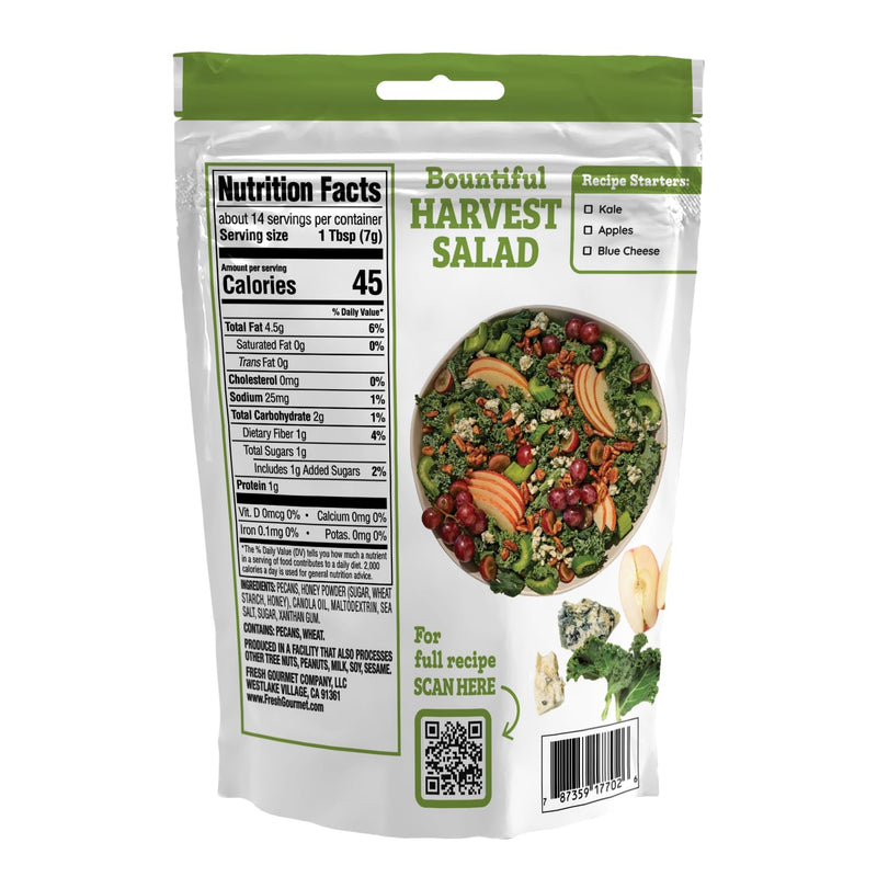 Fresh Gourmet Pecan Pieces | Honey Roasted Flavor | 3.5 Ounce | Crunchy Snack and Salad Topper