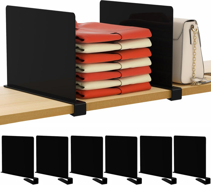 HBlife 6 Pack Closet Organizers and Storage, Clear Shelf Dividers, Vertical Purse Organizer for Closet Perfect for Sweater, Shirts, Handbags in Bedroom and Kitchen, Acrylic Bookshelf for Organization