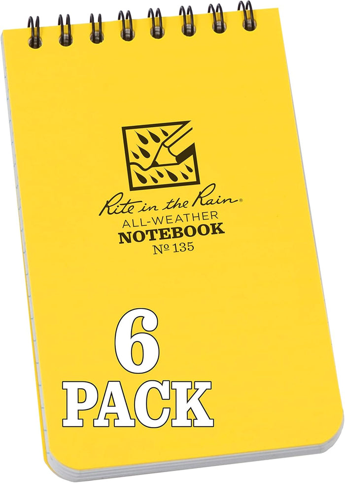 Rite in the Rain Weatherproof Top Spiral Notebook, 3" x 5", Black Cover, Universal Pattern, 3 Pack (No. 735-3X)