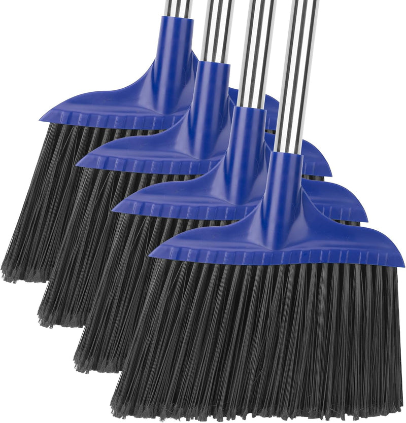 16 Inch Push Broom Outdoor 2 in 1 with Rubber Squeegee and Stiff Bristle Deck Brush 58" Long Handle for Deck Patio Garage Warehouse Driveway Concrete Floor Cleaning Scrubbing(Blue)