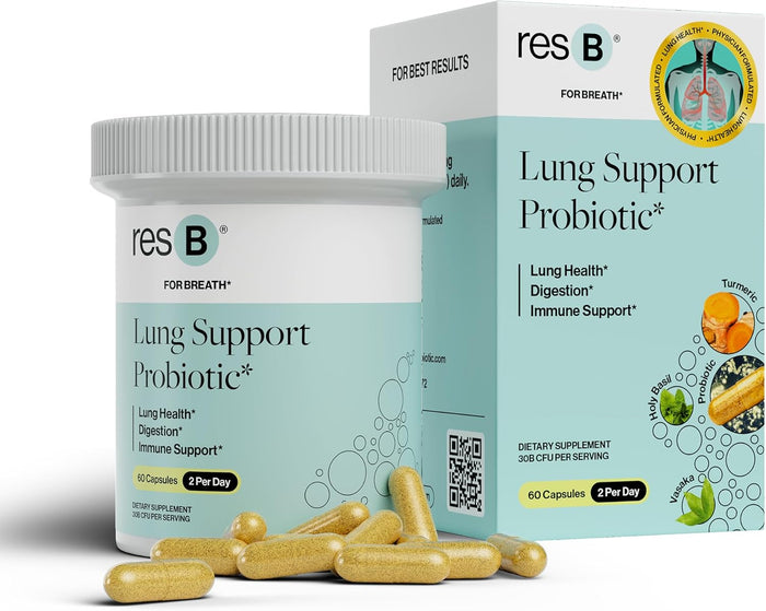 resB Lung Support Probiotic Supplement - Immune & Digestive Support, Lung Health Supplement for Smokers, Gut Health, Holy Basil & Turmeric, Clinically Trialed - 60 Capsules