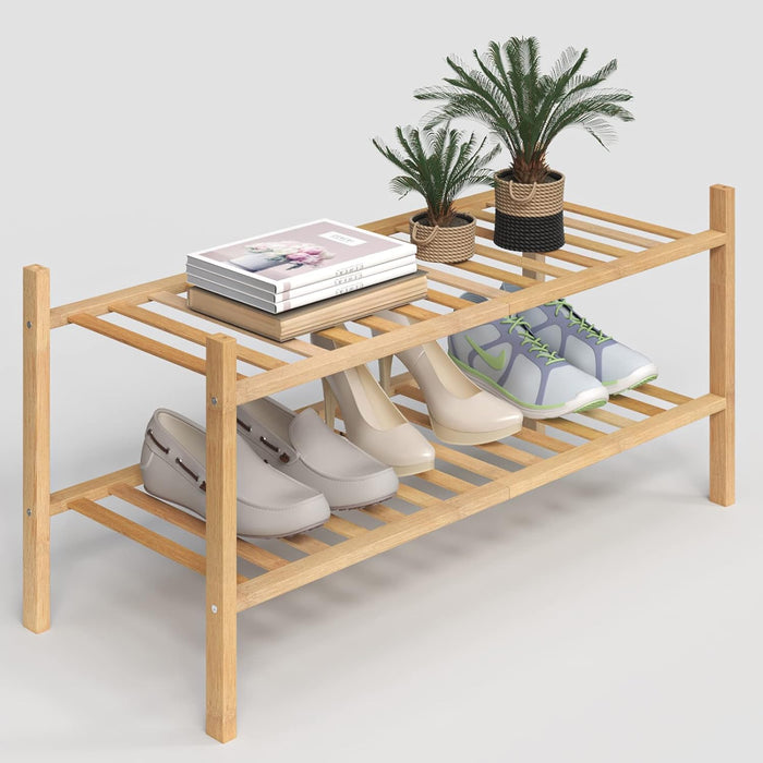 Z&L HOUSE 3-Tier Shoe Rack for Closet, Stackable Bamboo Shoe Rack for entryway, Hallway, Bathroom, Multifunctional Utility Free Standing Shoe Shelf Black