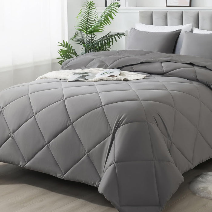 Down Alternative Bedding Comforter Sets Queen Size - All-Season Soft Reversible Microfiber Bedding Comforter Sets - Lightweight & Machine Washable (Dark Blue, Queen)