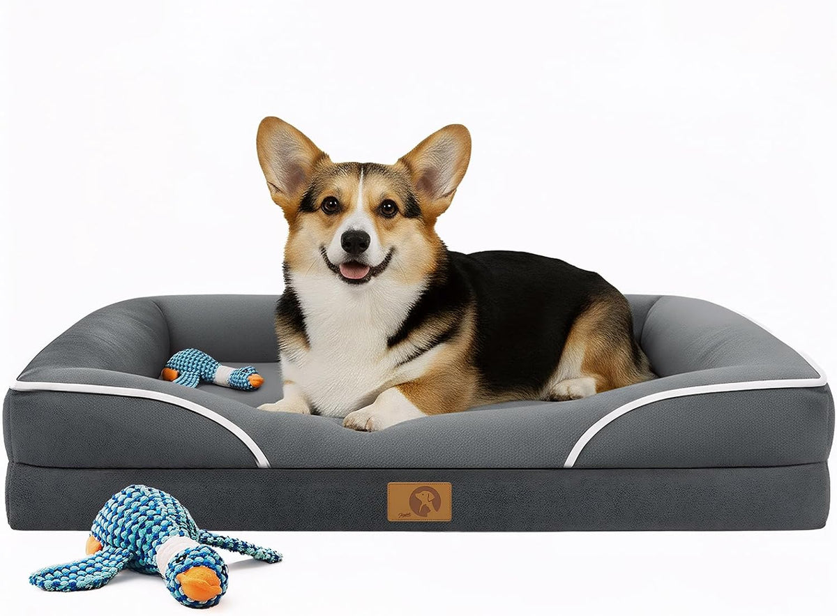 Homemate Dog Bed Large Sized Dog: 42x30 inch Orthopedic Large Dogs Bed XL Outdoor Pet Cat Bed Sofa Supplies with Toy Dogs Crate Pad Couch with Removable Washable Cover & Non-Slip Botton Dark Grey