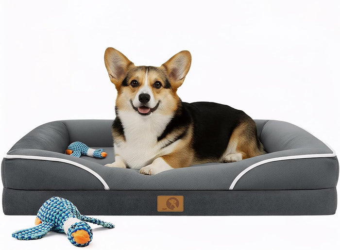 Homemate Dog Bed Large Sized Dog: 42x30 inch Orthopedic Large Dogs Bed XL Outdoor Pet Cat Bed Sofa Supplies with Toy Dogs Crate Pad Couch with Removable Washable Cover & Non-Slip Botton Dark Grey