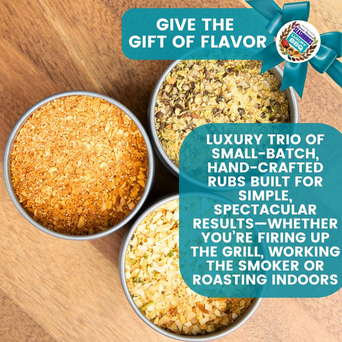 Luxury BBQ House Reserve Seasonings | Gift Packaged Set of 3 | Artisanal Gift Pack | All Natural, Non GMO Seasoning | Gourmet Spice Blends & Rubs | Small Batch, Hand Made | Made in USA | No Artificial Ingredients, Authentic Flavors | GLP-1 Friendly | Sust