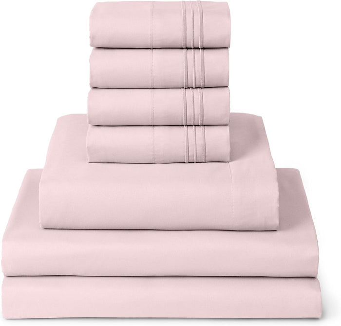 Mellanni Queen Sheet Set - 6-Piece Iconic Collection Bedding, (Including 4 Pillowcases), 16-Inch Deep Pocket, Easy Care, Extra Soft, Cooling Sheets, Brushed Microfiber - Brown