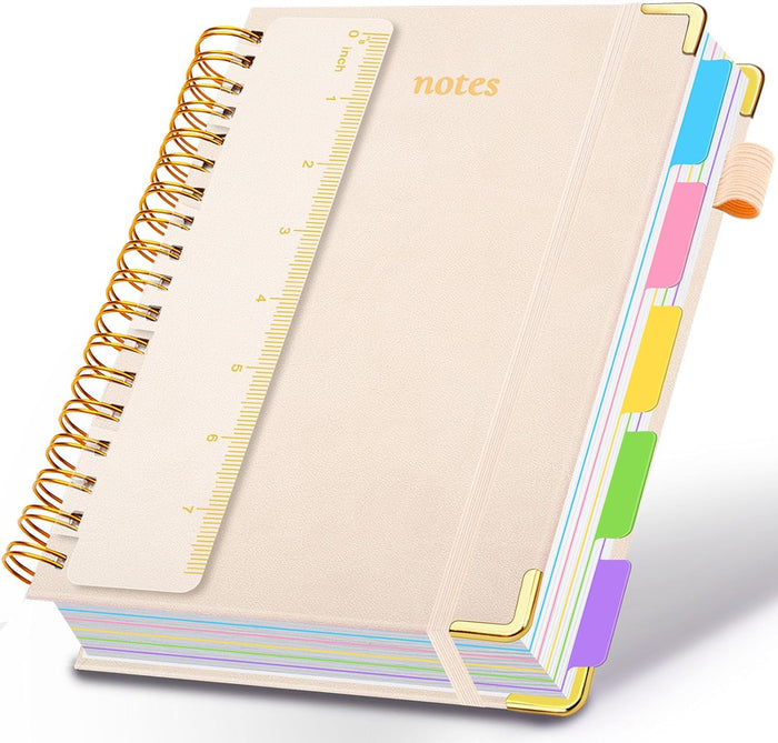 Hardcover Spiral Notebook 8"x10" Journal Notebook with Tabs and Removable Dividers 300 Pages 5 Subject Notebook College Ruled, Faux Leather Spiral Bound Notebook for Women School Work (Purple)