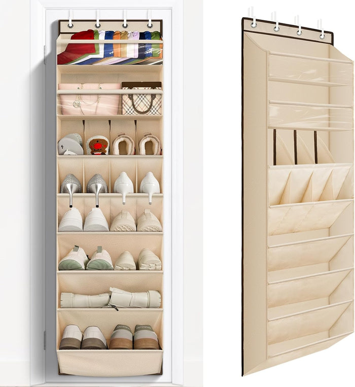 FENTEC 1 Pack Over-the-Door-Shoe-Organizers, Hanging Organizers with Large Pocket Shoe Holder Hanging Shoe Rack for Closet Shoe Organizer for Wall, Over Door Organizer with 15 Pockets Gray