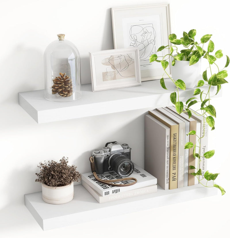 16 Inch Floating Shelves, 8 Inch Deep Floating Shelves for Wall, Hanging Shelf with Invisible Brackets, Deep Shelves for Bathroom, Bedroom, Living Room, Walnut, Set of 2