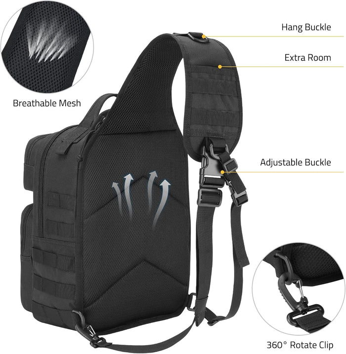 CVLIFE Tactical Sling Bag Backpack for Men Military Shoulder Sling Bag Molle Army Assault Detachable Tactical Bag with Bottle Holder Concealed Carry Daily Day Pack Work Bag for EDC Hiking, Black