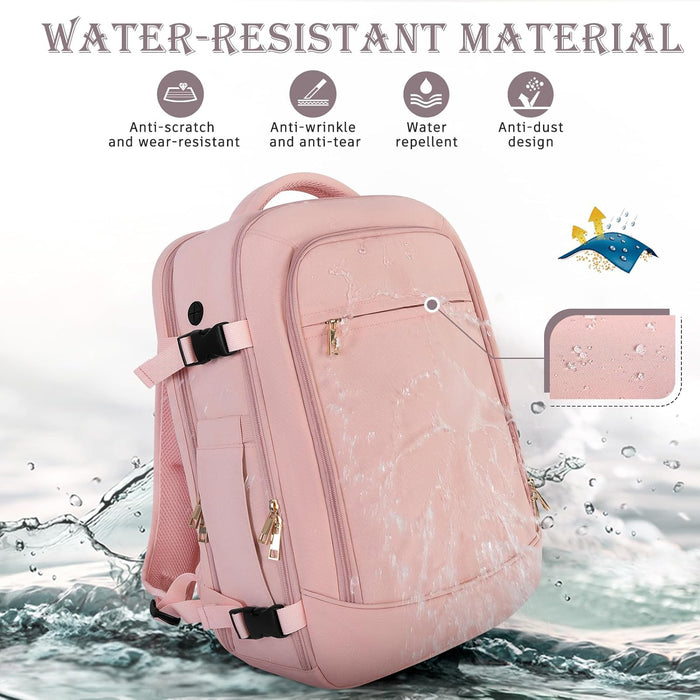 Travel Backpack, Large Backpack for Men Women, Flight-approved Carry-on Backpack, 40L Personal Item Travel Backpack, Travel Essentials, Pink