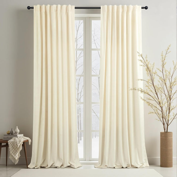 Velvet Curtains 84 Inch Length 2 Panels Set Gold Brown Light Blocking Thermal Insulated Room Darkening Window Drapes Soft Luxury Curtain for Living Room Bedroom Back Tab Pleated Pocket 7ft Long Golden
