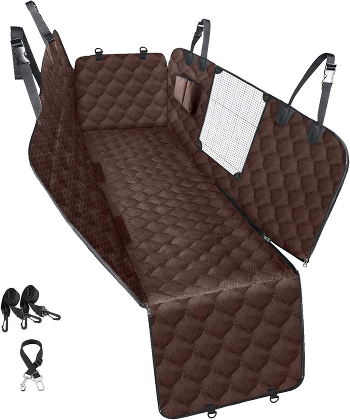 PETICON Dog Car Seat Cover with Mesh Window, 100% Waterproof Pet Seat Cover for Back Seat, Scratchproof Dog Hammock for Cars, Trucks, SUVs, Jeeps, Black