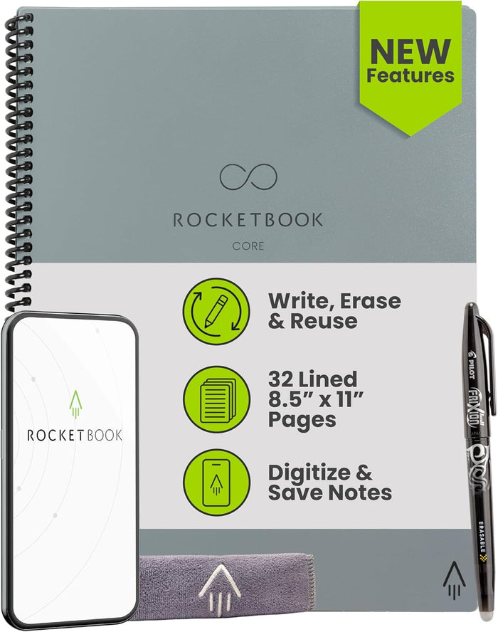 Rocketbook Core Reusable Smart Notebook, Lined Pages For School, Work and Creative Projects, Letter Size 8.5x11, Blue - Premium