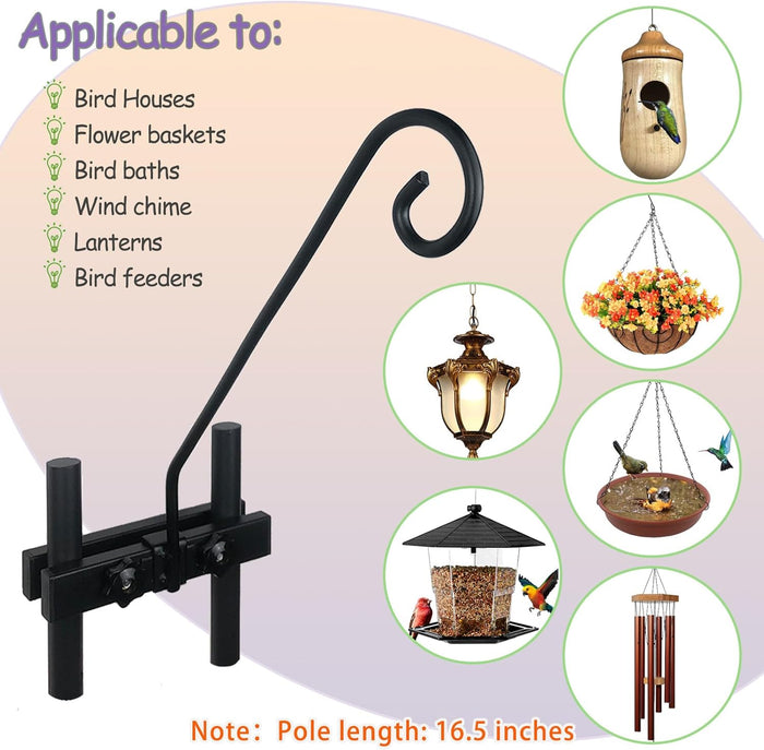 Deck Hook Rail Suitable for Hanging Flower Baskets Wind Chimes Planters Bird Feeders Lights, Heavy Duty Fence Deck Hook Rail Holds up to 15lbs with Ease Note: Pole Length: 16.5 inches