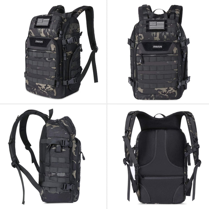MOSISO 30L Tactical Backpack, Military Daypack 3 Day Assault Rucksack Outdoor Hiking Hunting Fishing Camping Training Shoulder Bag with USA Flag Patch & USB Charging Port, Night Camouflage