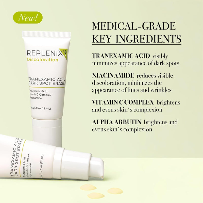Replenix Tranexamic Acid Dark Spot Treatment, Daily Medical-Grade Topical Discoloration Serum for Uneven Skin Tone, Gluten, Paraben, Fragrance & Cruelty Free (0.5 oz)