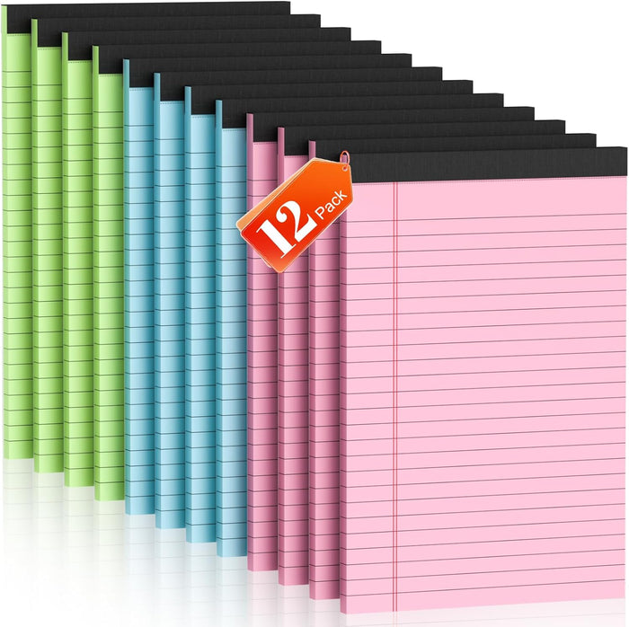 Legal Pads 8.5 x 11, 12 Pack Colored Note Pads 8.5 x 11 Pink Notepad 8.5 x 11 Multi-Color Pink/Green/Blue Writing Pads 8.5 x 11 Lined Paper Pads Wide Ruled Legal Pad Notebook Paper, 30 Sheets per Pad