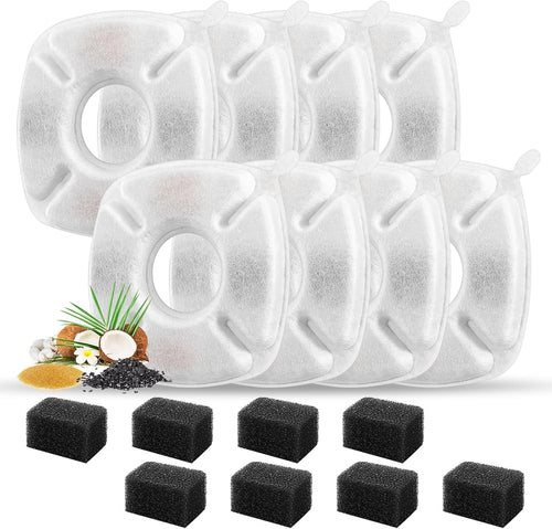 28 Pcs Cat Water Fountain Replacement Filters-14 Pack Water Fountain Filters 14 Pack Pre-Filter Sponges, Pet fountain replacement filters Fit for 95oz/2.8L Cat Pet Fountain, white + black