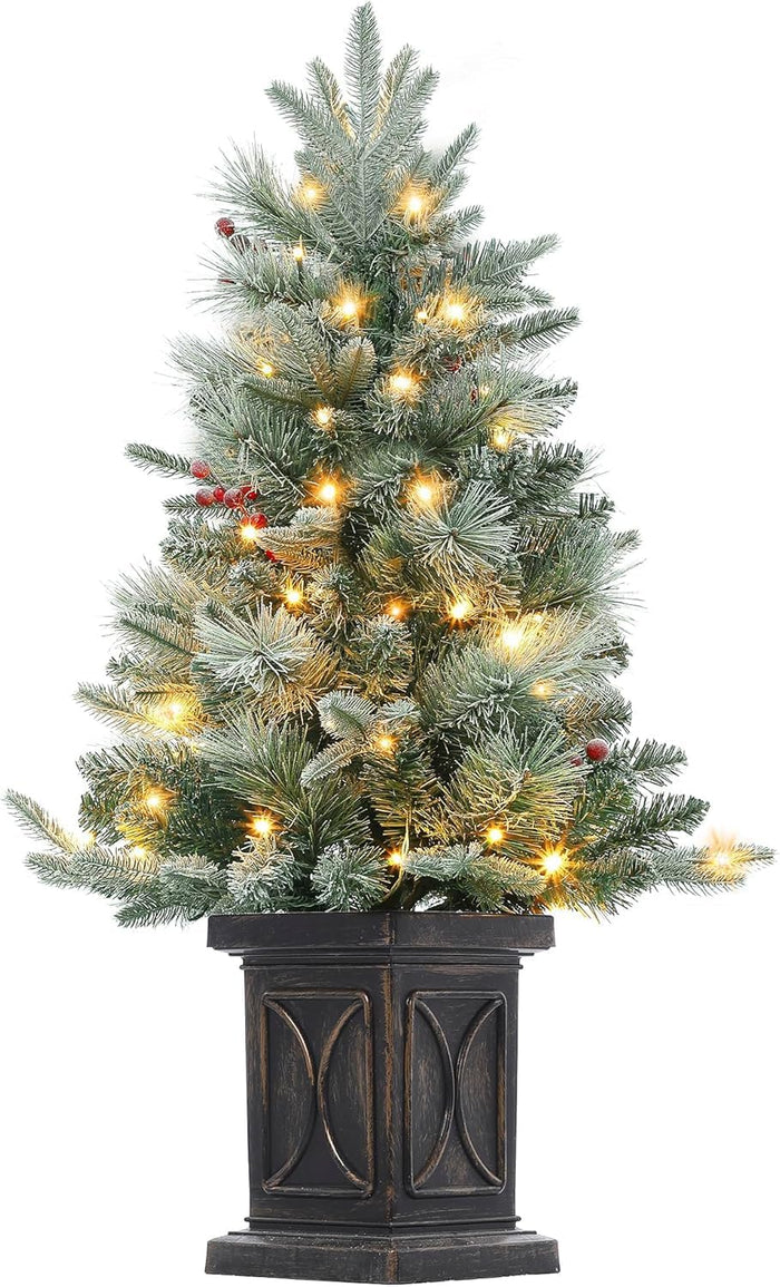 3 Ft Pre-Lit Christmas Tree, Artificial Christmas Trees with Lighting, Xmas Trees with 78 Led Lights, Christmas Decoration for Home, Office, Easy Assembly