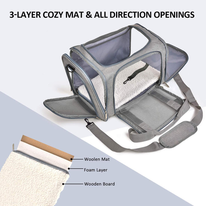 Henkelion Cat Carriers Dog Carrier Pet Carrier For Small / Medium Cats Dogs Puppies (Up To 15lbs), TSA Airline Approved Small Dog Carrier Soft Sided, Collapsible Waterproof Travel Puppy Carrier - Grey