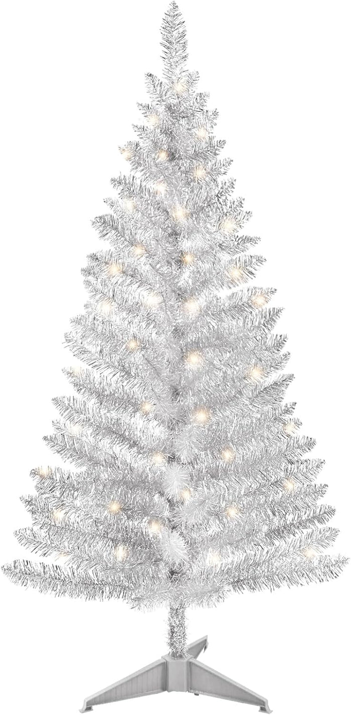 4ft Lighted Artificial Blue Christmas Tree, Not Pre-lit Blue Tinsel Pine Trees with Lights, Ideal for Ideal for Home, Office, and Xmas Party Décor - Includes Stand