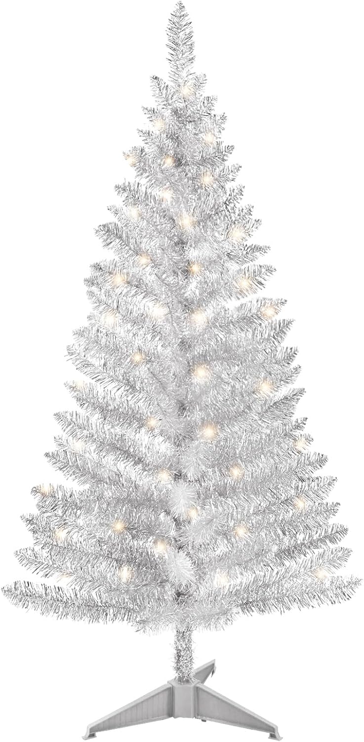 4ft Lighted Artificial Blue Christmas Tree, Not Pre-lit Blue Tinsel Pine Trees with Lights, Ideal for Ideal for Home, Office, and Xmas Party Décor - Includes Stand