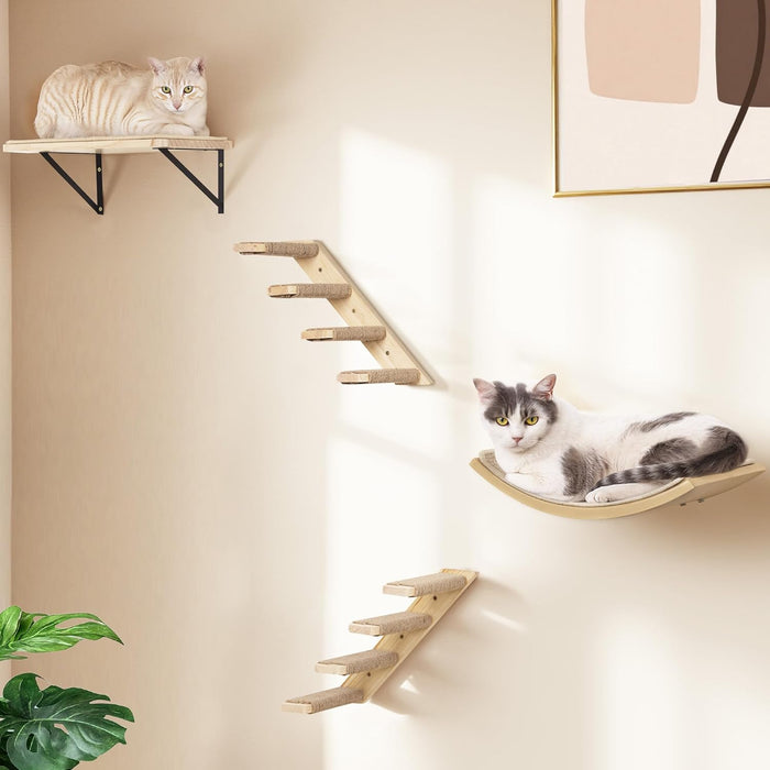 Cat Wall Shelf with Curved Hammock Bed, Wall Mounted Cat Perch with Beige Soft Foam Cushion, Floating Wall Furniture for Climbing, Sleeping & Lounging